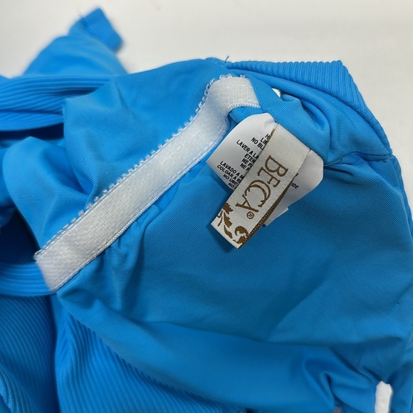 Becca Swim Suit One Piece Fine Line Rib Skylar Plunge Waterfall Blue Size Medium - Picture 6 of 13